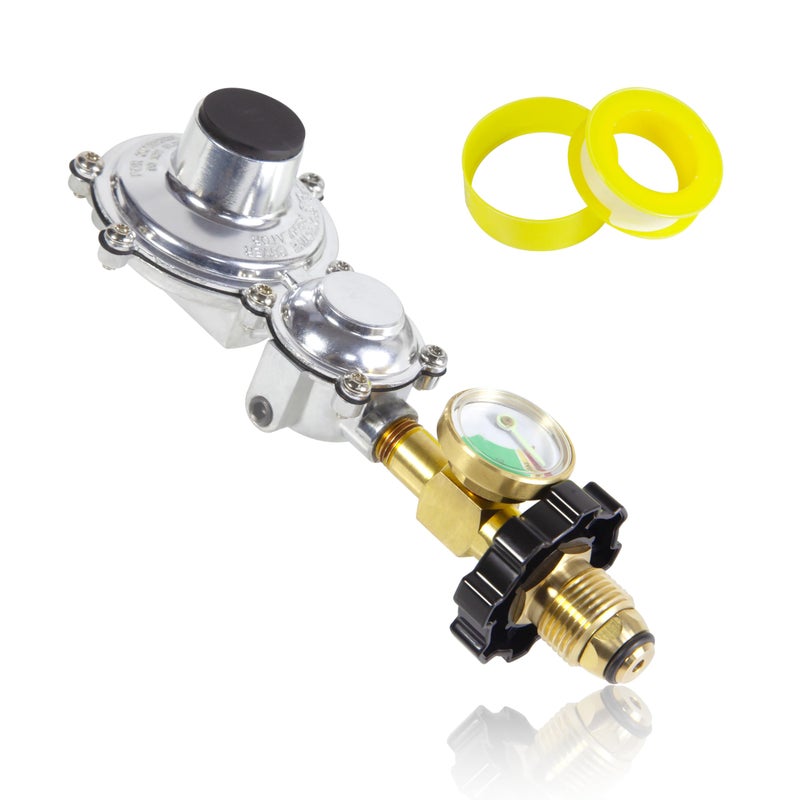 Feirenql 2 Stage Propane Regulator with Gauge and POL, 3/8" Female NPT for 20 to 100lb Tank, Propane Tank Regulator Compatible with Gas Grill, RV, Heater, Generator - Image 1