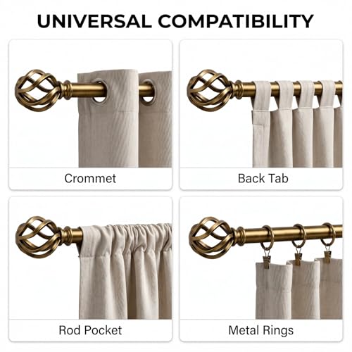 WORLD RODS Brass Curtain Rods 18 to 88 Inches, 1 Inch Modern Drapery Rods, Adjustable Heavy Duty Curtain Rod, with Twisted Cage Finial for Home & Office (18"-88" Antique Brass) - Image 2