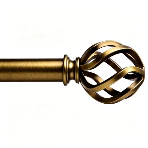 WORLD RODS Brass Curtain Rods 18 to 88 Inches, 1 Inch Modern Drapery Rods, Adjustable Heavy Duty Curtain Rod, with Twisted Cage Finial for Home & Office (18"-88" Antique Brass) - Image 1