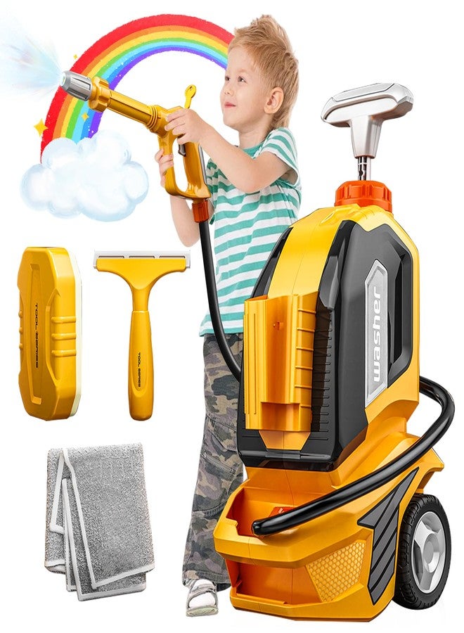 LITTCO ألعاب غسيل السيارات للأطفال من ليتكو (ضغط يدوي)، مع مكشطة وإسفنجة ومنشفة، مجموعة تنظيف للعب التظاهر، هدية للعب الأدوار للأطفال من الأولاد والبنات أعمار 3 سنوات فما فوق - Image 1