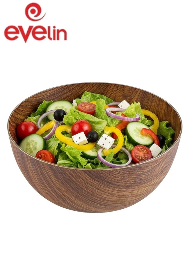 إيفيلين وعاء تقديم مدوّر من إيفلين مقاس 24 سم – وعاء بلاستيك آمن للطعام بتصميم يشبه الخشب لتقديم الفواكه والأرز والسلطات والوجبات الخفيفة والأطباق الجانبية – مقاوم للكسر والخدش وسهل الإمساك والتنظيف – عملي للتقديم اليومي والحفلات والنزهات والتخييم والمكتب والمطاعم - Image 1