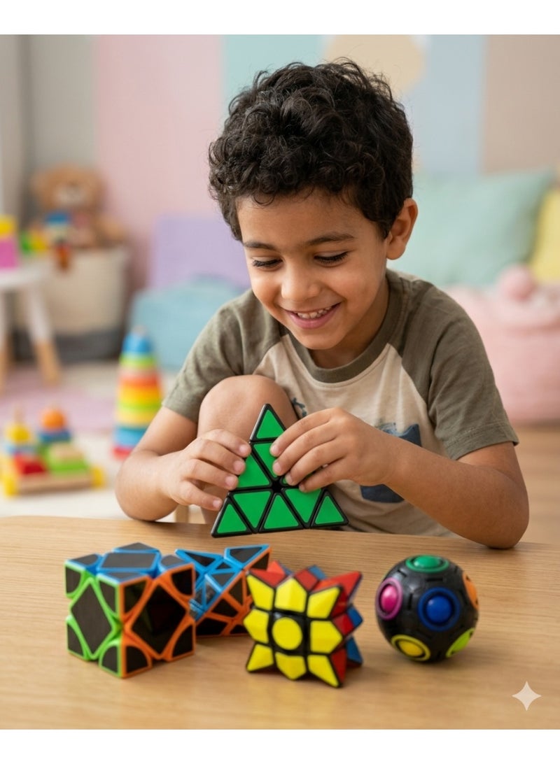 ماجيك كيوب طقم ألغاز مكعبات التحدي السحري 4 في 1 - مجموعة ألعاب ذكاء احترافية لتدريب التنسيق بين اليد والعين والذاكرة - تتضمن مكعب الهرم، مكعب النجمة، مكعب غير منتظم، والكرة اللغز - مناسب للأعمار من 3 سنوات فما فوق - هدية مثالية للأطفال والبالغين - Image 2