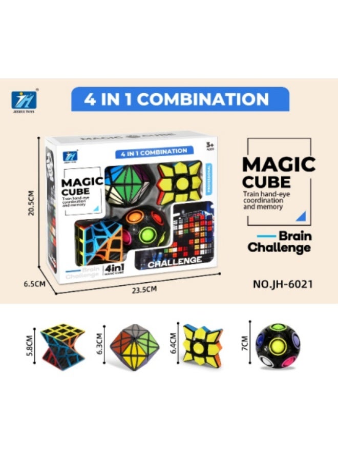 ماجيك كيوب طقم ألغاز مكعبات التحدي السحري 4 في 1 - مجموعة ألعاب ذكاء احترافية لتدريب التنسيق بين اليد والعين والذاكرة - تتضمن مكعب الهرم، مكعب النجمة، مكعب غير منتظم، والكرة اللغز - مناسب للأعمار من 3 سنوات فما فوق - هدية مثالية للأطفال والبالغين - Image 3