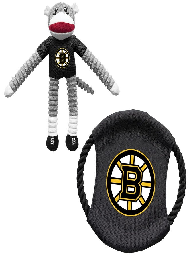 ليتل إيرث مجموعة ألعاب Littlearth NHL Boston Bruins Sock Monkey و Flying Disc للحيوانات الأليفة، لون الفريق، مقاس واحد - Image 1