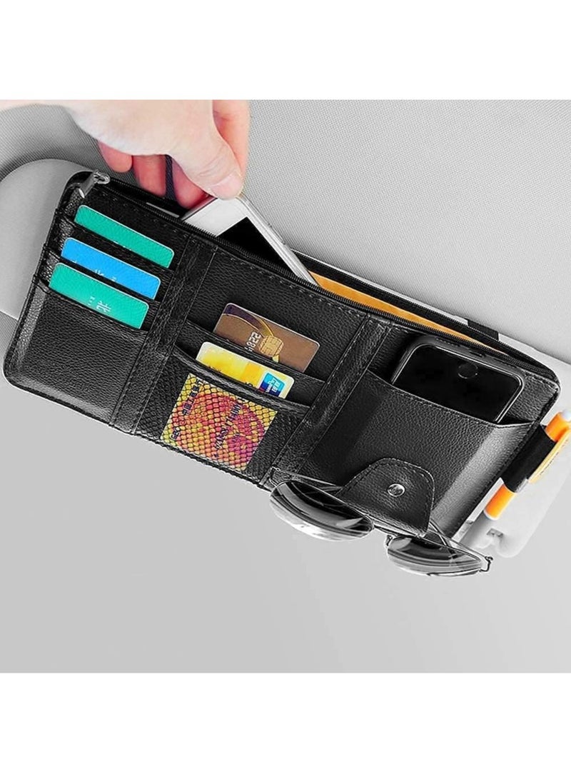 Altheqa Car Sun Visor Organizer, Car Storage, Travel Document Holder Car Accessory Storage for Cash, Cards, Keys, Pen, Sunglasses. (Black) - Image 1