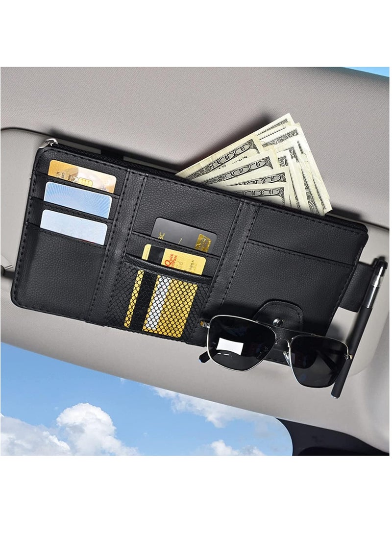 Altheqa Car Sun Visor Organizer, Car Storage, Travel Document Holder Car Accessory Storage for Cash, Cards, Keys, Pen, Sunglasses. (Black) - Image 3