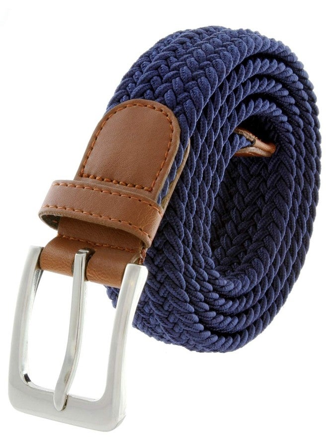 بيلتس.كوم حزام رجالي من Belts.com مصنوع من قماش مطاطي مضفر مع حشوة جلدية (أزرق داكن، صغير) - Image 1