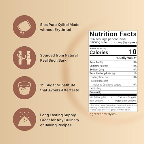 NatureBell Xylitol Sweetener 5lbs Natural Birch Crystal Source 11 Sugar Substitute Sweet Flavor with No Erythritol Low Calorie Glycemic Impact Sugar Free No Aftertaste NonGMO - Image 3