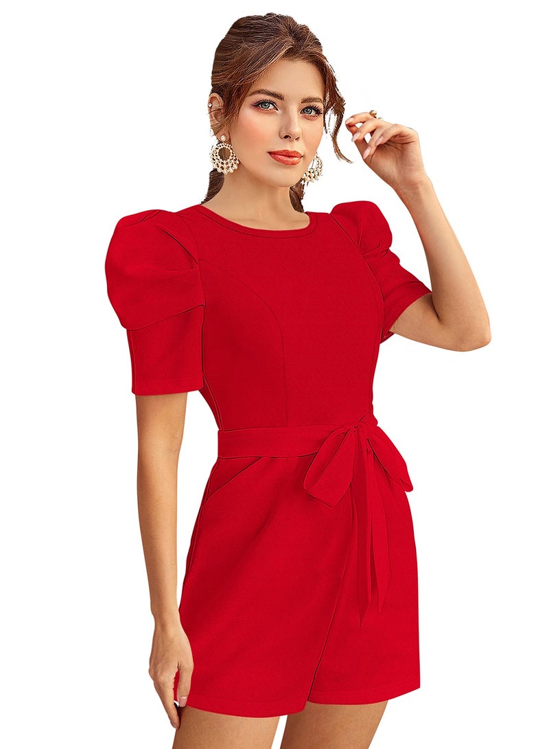 PUFF SLEEVE BELTED ROMPER SET  - Image 2