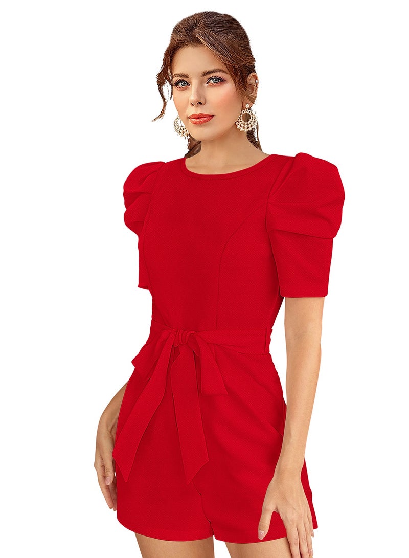 PUFF SLEEVE BELTED ROMPER SET  - Image 3