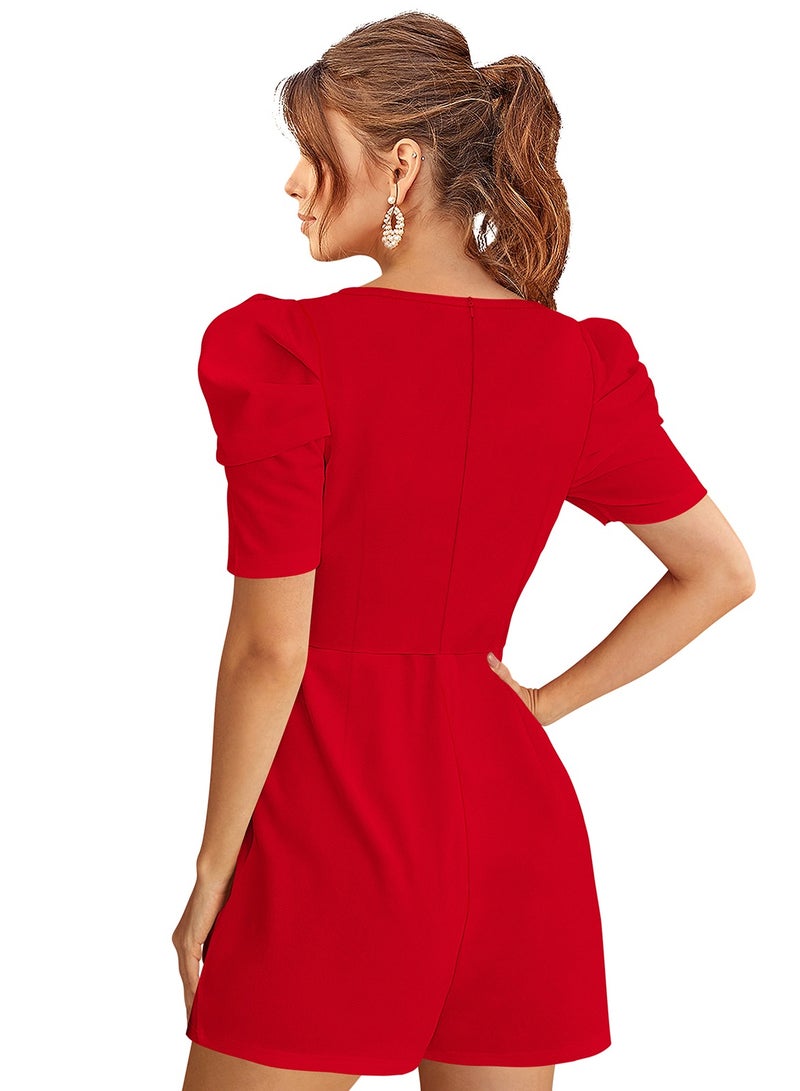 PUFF SLEEVE BELTED ROMPER SET  - Image 4