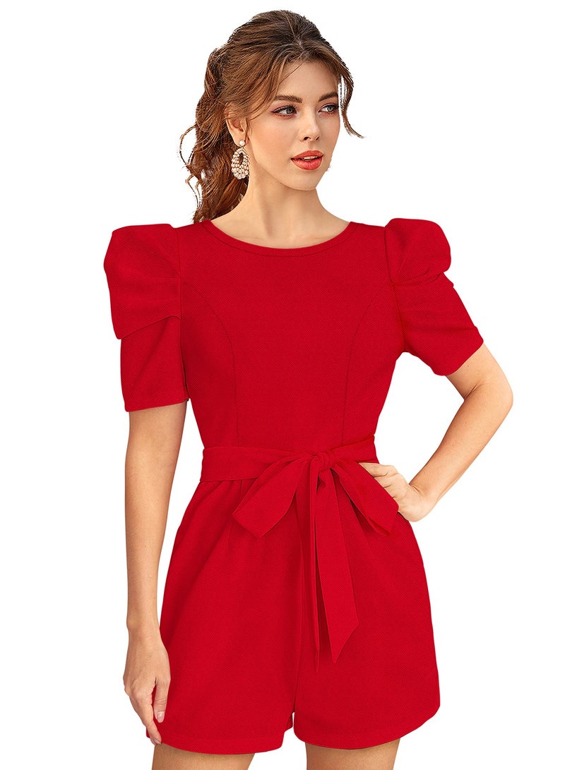 PUFF SLEEVE BELTED ROMPER SET  - Image 5