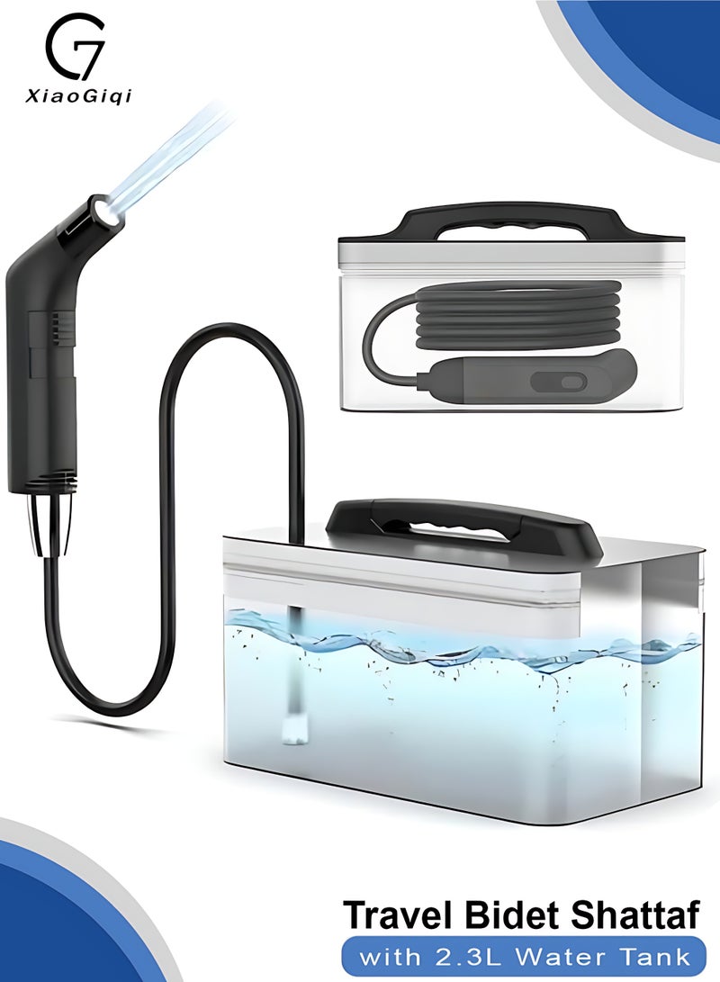 XiaoGiqi Portable Bidet – Rechargeable Travel Shattaf with 2.3L Water Tank, 2-Speed Flow Control, 1.2M Hose & Carrying Bag – Ideal for Camping, Travel, and Personal Hygiene (Black)  - Image 1