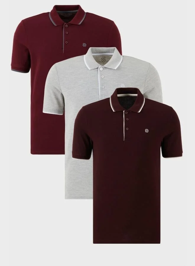 Buratti  Buratti Cotton Slim Fit Striped Detail Buttoned Polo Collar 3-Pack Men's T-Shirt 5902118S3 for Men | Best Price UAE