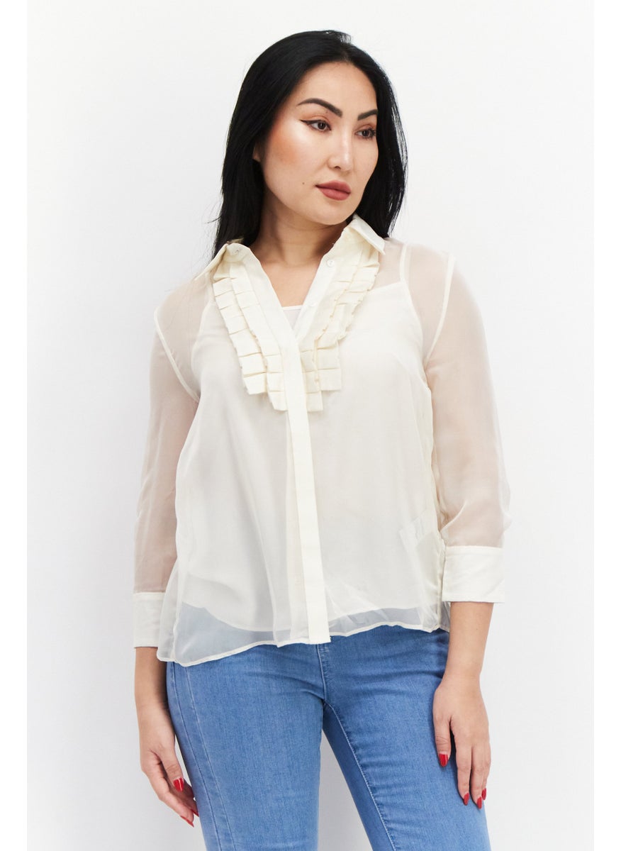 Women Pointed Collar 3/4 Sleeve Plain Top, Off White - pzsku/Z60BC2AA9CD8A426CB633Z/45/_/1724351277/8751fd9c-5cab-4a91-893c-36ef22a2ff90