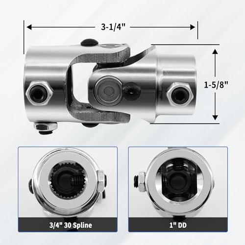 RABROPAR 1 DD X 34 30 Spline Steering Shaft Universal Joint Coupling Single UJoint Coupler 1 DD to 3430 Spline Shaft Joint 35 Max Working Angle Chrome - Image 3