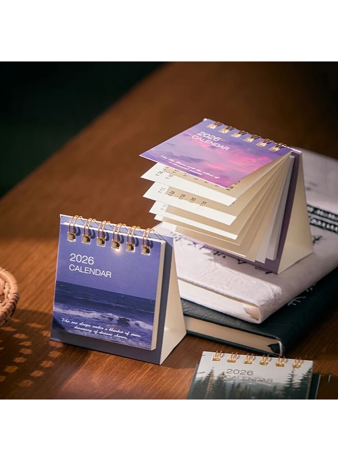 6 قطع من التقويم المصغر لعام 2026 بتصميم المناظر الطبيعية الإبداعي وتجليد حلزوني متين للمكاتب - Image 5