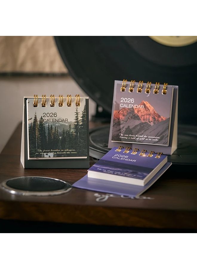 6 قطع من التقويم المصغر لعام 2026 بتصميم المناظر الطبيعية الإبداعي وتجليد حلزوني متين للمكاتب - Image 4