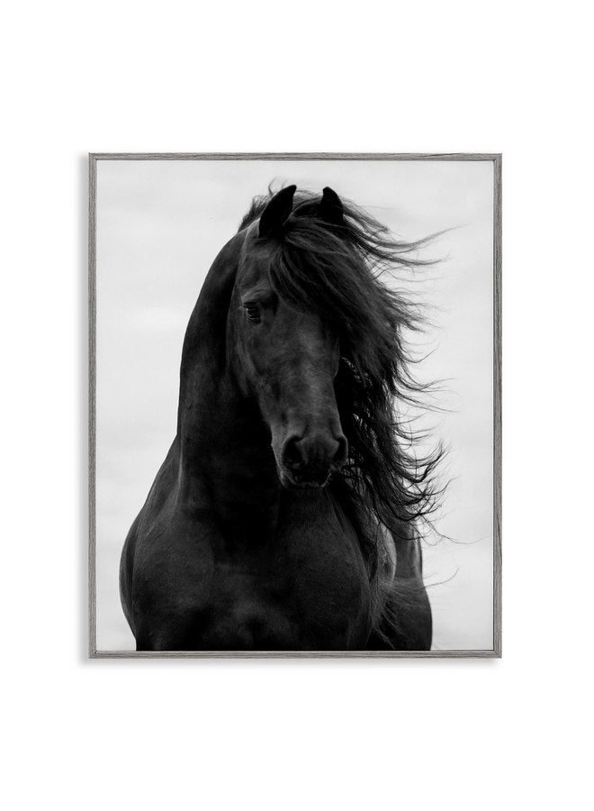 Stupell Industries Black Stallion Horse Portrait Soft Grey Sky Photography, Design by Carol Walker Gray Framed Wall Art, 24x30 - Image 1