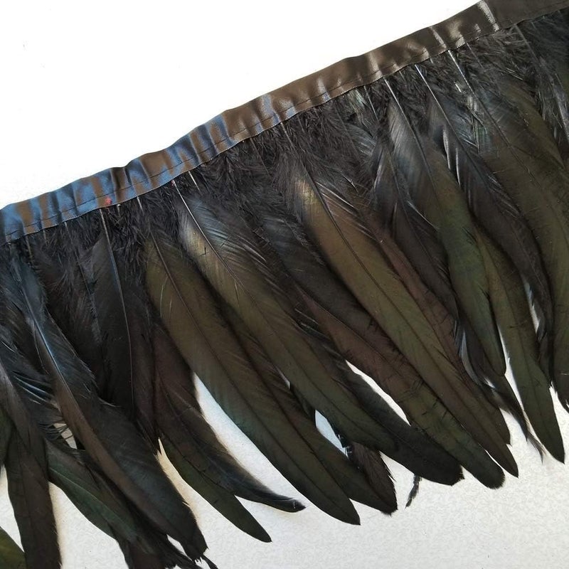 Sowder Rooster Hackle Feather Fringe Trim 10-12inch in Width Pack of 1 Yard(Black) - Image 1
