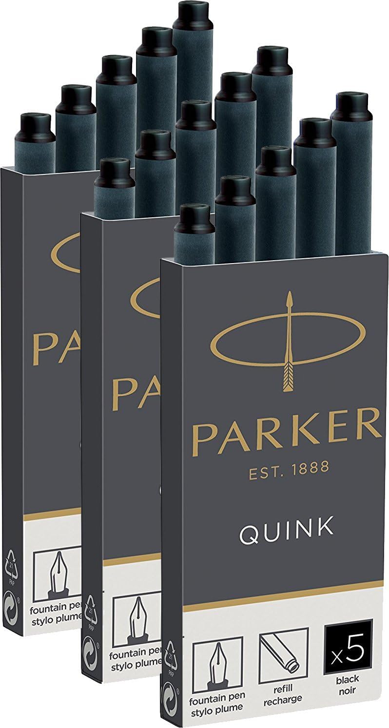 PARKER خراطيش حبر باركر كوينك طويلة الحجم 3 × عبوة من 5 15 إجمالي باللون الأسود - Image 2