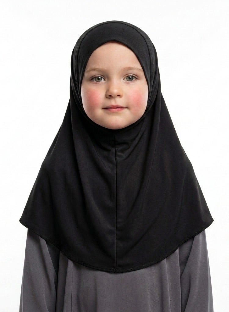 Linda Hijab Elegant Black Smooth Hijab for Kids – Comfortable Seamless Pull-On Head Wrap for Girls – High-Quality Modest Uniform Headwear - Image 3