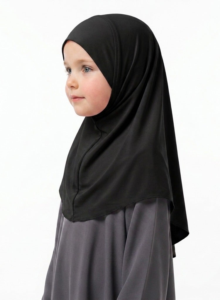 Linda Hijab Elegant Black Smooth Hijab for Kids – Comfortable Seamless Pull-On Head Wrap for Girls – High-Quality Modest Uniform Headwear - Image 1