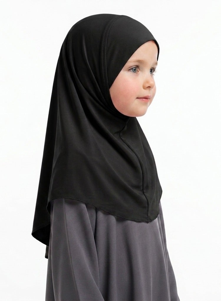 Linda Hijab Elegant Black Smooth Hijab for Kids – Comfortable Seamless Pull-On Head Wrap for Girls – High-Quality Modest Uniform Headwear - Image 2