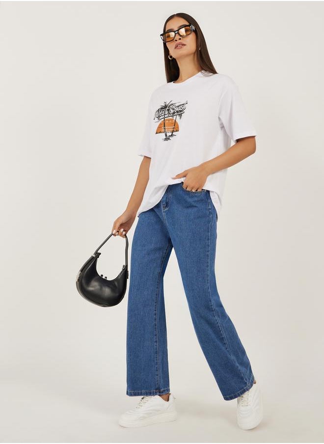 Styli Mid Rise Light Wash Straight Leg Jeans  - Image 1