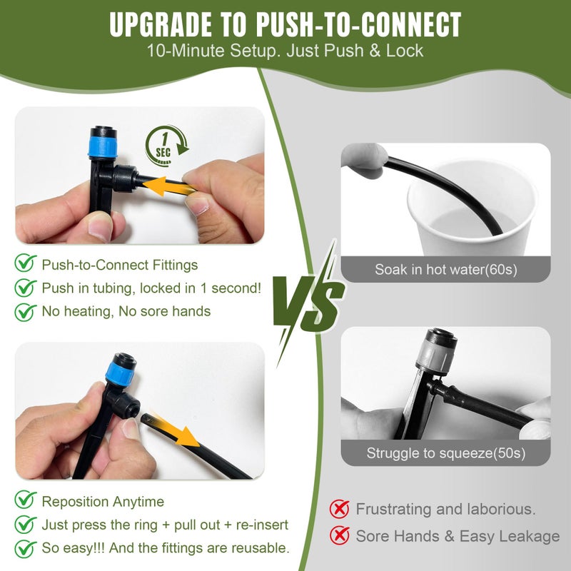 Spalolen Drip Irrigation System Push-to-Connect Garden Watering System Kit for Raised Beds, Expandable DIY Drip Irrigation Kit with 1/2" & 1/4" Tubing, Adjustable Emitters, Leak-Proof Connectors - Image 2