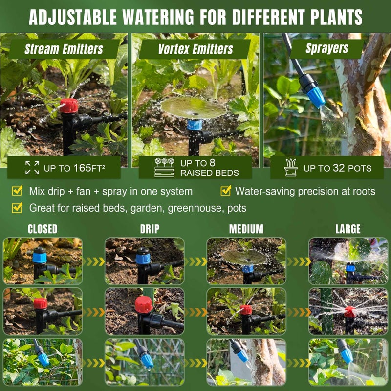 Spalolen Drip Irrigation System Push-to-Connect Garden Watering System Kit for Raised Beds, Expandable DIY Drip Irrigation Kit with 1/2" & 1/4" Tubing, Adjustable Emitters, Leak-Proof Connectors - Image 3