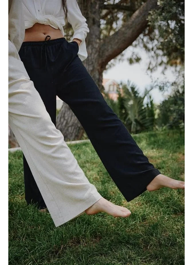 سود كوليكشن Saud Collection Black Portofino Linen Trousers
