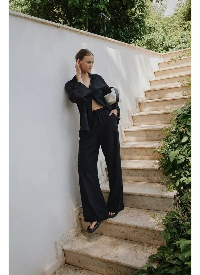 سود كوليكشن Saud Collection Black Portofino Linen Trousers