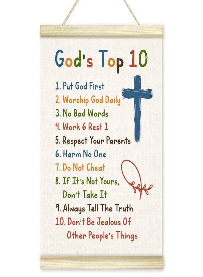 LWBEO 10 Commandments Sign Poster Hanger Frame, Motivational Canvas Art Print, Positive Wall Art for Home Girls Room Kitchen Living Room Bedroom 12x16in -04 - Image 1