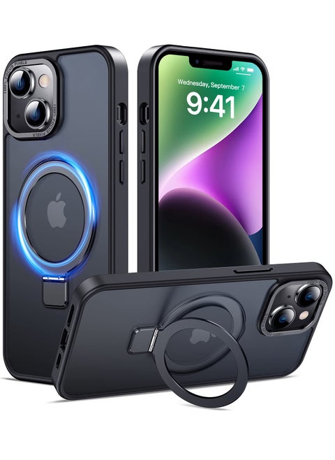 iPhone 14 Plus MagSafe Case with Magnetic Invisible Stand,【Full Shockproof Protection】Matte Back Phone Cover with Magnet Kickstand for Apple 14 Plus (2022)(Black)
