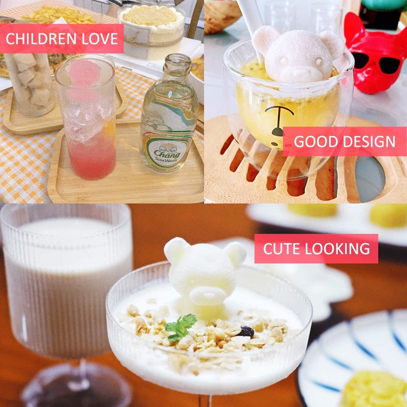 ORIGINAL MART صينية صنع مكعبات الثلج 3D على شكل دب صغير - قالب كعكة الشوكولاتة - أداة DIY لصنع الآيس كريم - قالب سيليكون للمشروبات الكحولية والكوكتيلات - صغير 2 قطع - Image 5