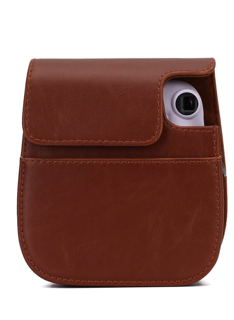 Stylish PU Leather Case for Fujifilm Instax Mini Cameras Adjustable Strap and Pocket Included Mini Photo Album Brown - Image 3