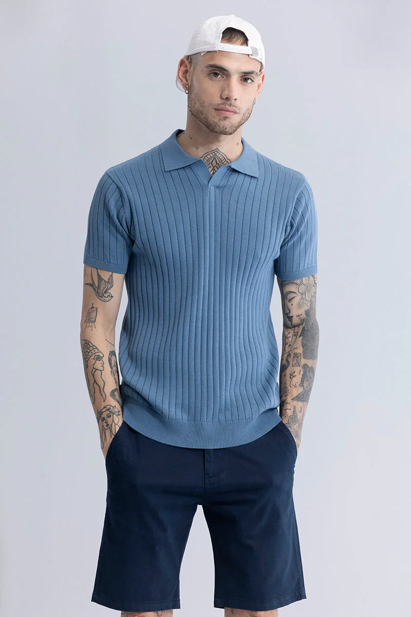 SNITCH Sleek Striped Blue Polo T-Shirt