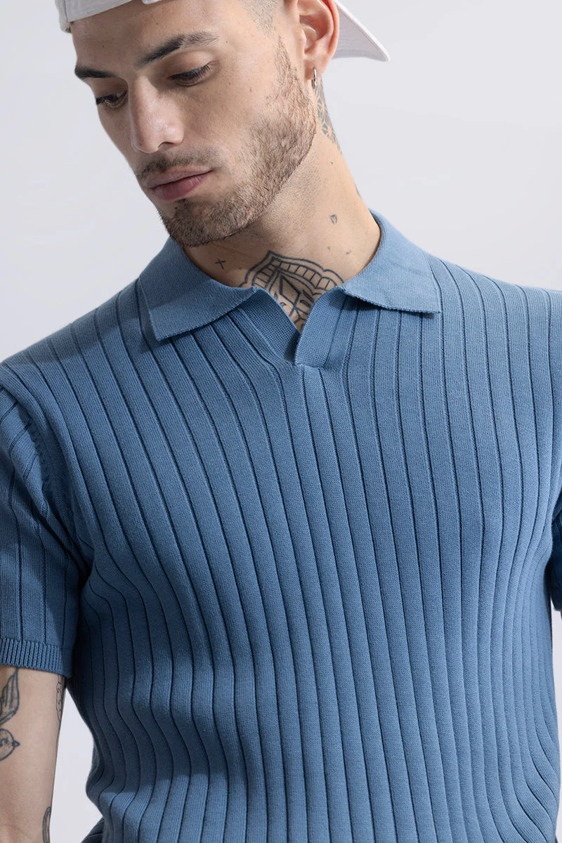 SNITCH Sleek Striped Blue Polo T-Shirt