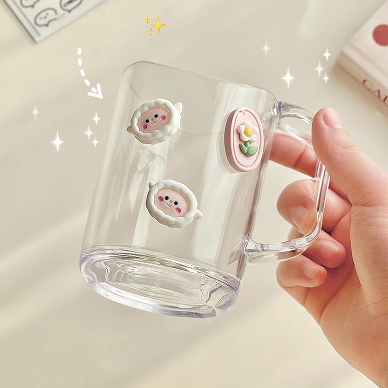 wolpin Wolpin (Set of 2 Pcs) Toothbrush Holders for Bathroom Cups with 3D Cute Stickers Plastic Stand for Toothpaste, Comb, Brush, Cream, Lotion Kids Bathroom Cup Drain - Image 2