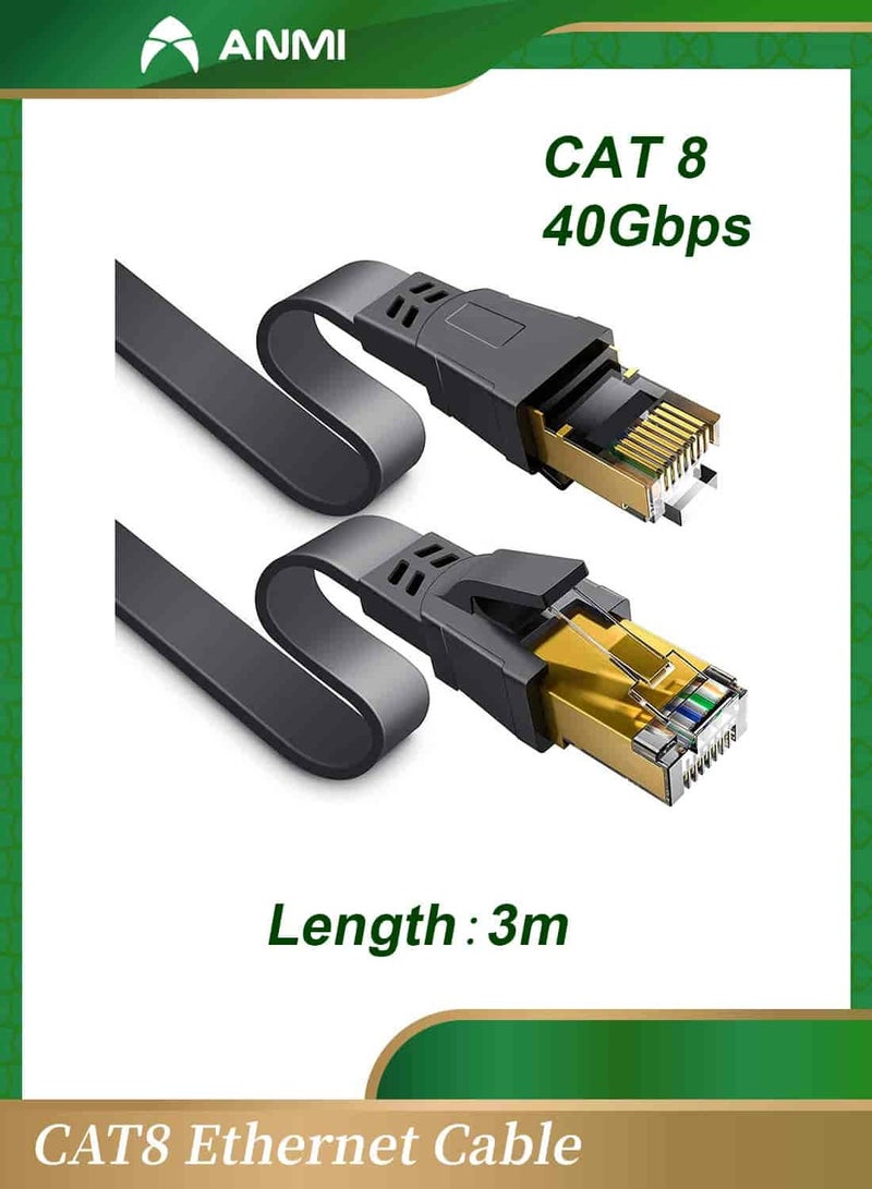 Anmi 3m CAT8 Ethernet Cable, High Speed Heavy Duty Cat8 LAN Network Cable 40Gbps, 2000Mhz with Gold Plated RJ45 Connector for Modem, Router, Switch, Gaming, Xbox Black  - Image 1