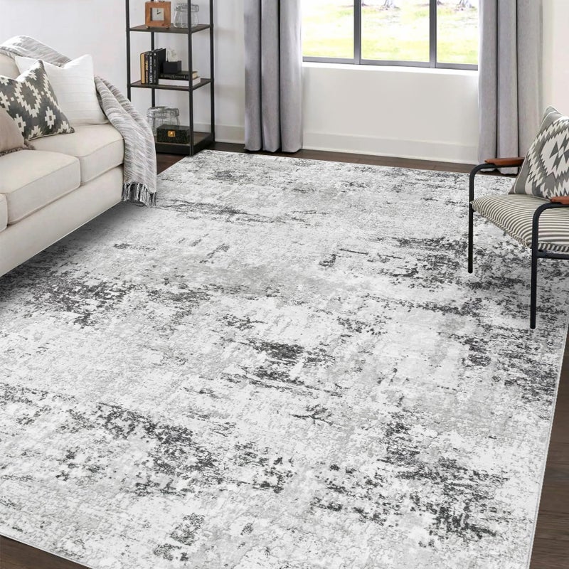 Gent drizz Area Rugs 8x10 Living Room: Large Modern Abstract Washable Rug Soft Anti-Skid Non-Shedding Carpet Indoor Floor Thin Carpets for Bedroom Dining Room Farmhouse Nursery Home Office White Grey Black - Image 1