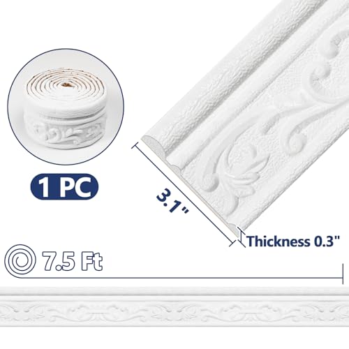 Orgthin Wallpaper Border 90" x 3.1" Peel Stick Foam Molding Trim Self Adhesive, Crown Molding Wallpaper Border Flexible, 3D Wall Edging Lines Foam Baseboard, Wall Base Moulding Trim for Home DIY Decoration - Image 2