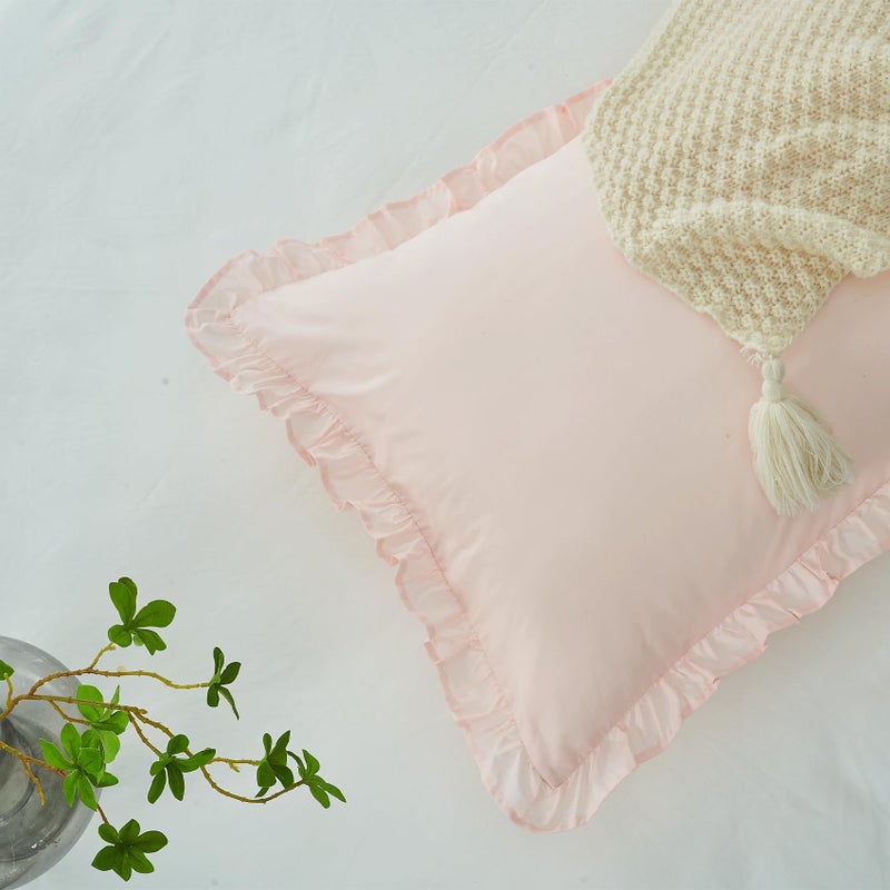 Ranznaz Pink Ruffle Pillow Cases Set of 2  100% Cotton King Size Farmhouse Pillow Shams with Envelope Closure  Elegant Vintage Pillow Covers for Bedding  20 x 36 inches - Image 4