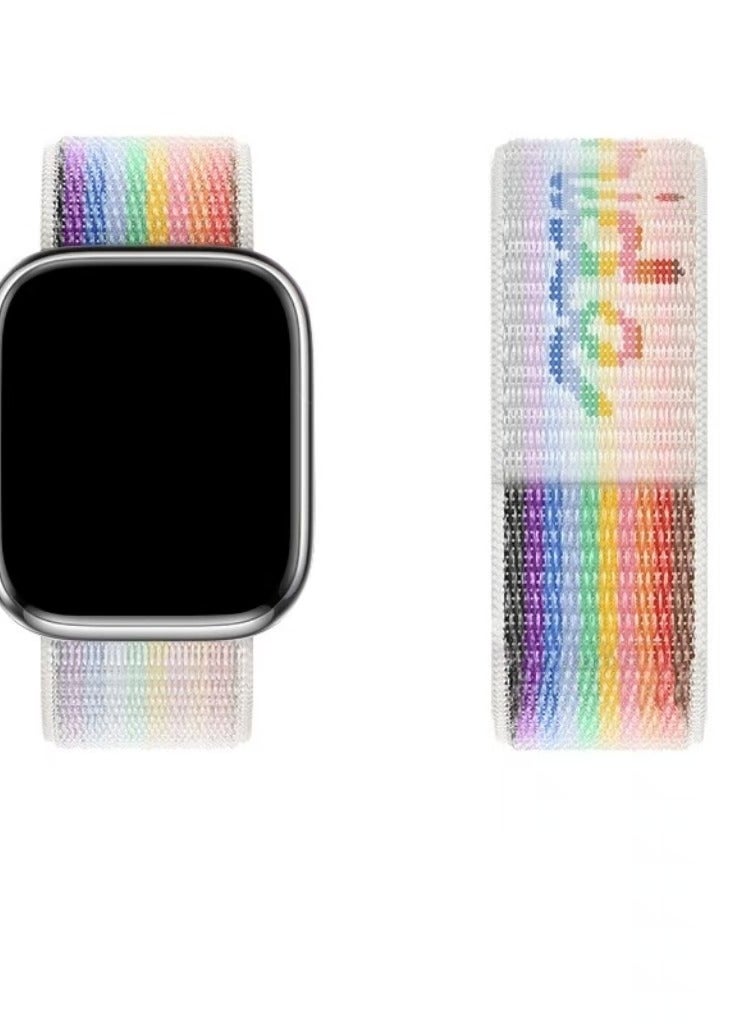 Nylon Sport Band for Apple Watch 38mm 40mm 41mm 42mm, Soft Replacement Strap for iWatch Series 1/2/3/4/5/6/7/SE/8/S9/Ultra 2 Rainbow