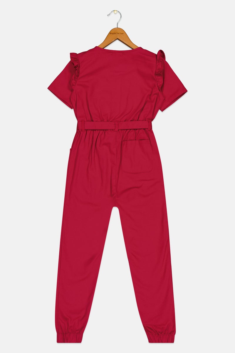 Nanette lepore Kids Girl Embroidered Short Sleeve Jumpsuit, Burgundy - Image 3