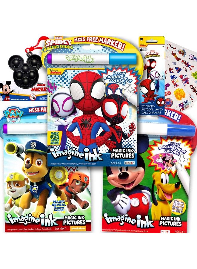 Bendon Bundle Of 3 Imagine Ink Magic Pictures Coloring Activity Books Set For Boys Kids Toddlers Spidey Amazing Friends Paw Patrol And Disney Mickey Mouse - Image 1