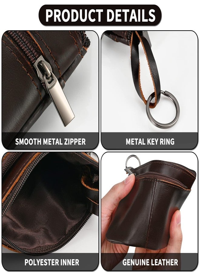 Lidwot Dark Brown Genuine Leather Wallet,Mini Zip Change Purse Women,Key Wallet,Coin Purse Women,Small Wallet Coin Pouch,Leather Coin Pouch with KeyChain 3 Zippers.1 Piece - Image 4