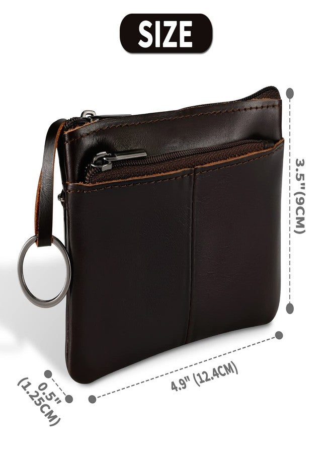 Lidwot Dark Brown Genuine Leather Wallet,Mini Zip Change Purse Women,Key Wallet,Coin Purse Women,Small Wallet Coin Pouch,Leather Coin Pouch with KeyChain 3 Zippers.1 Piece - Image 3