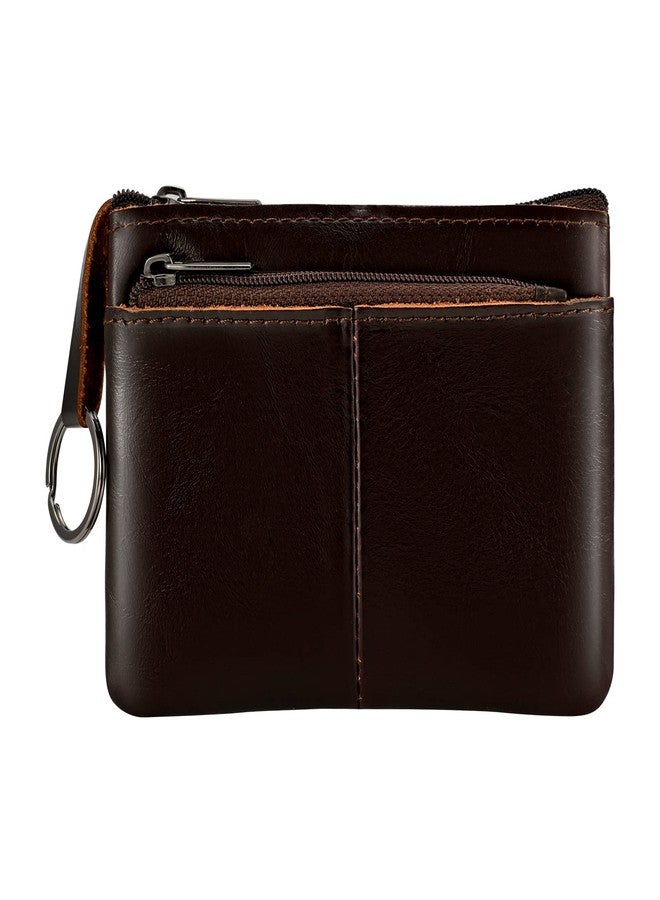 Lidwot Dark Brown Genuine Leather Wallet,Mini Zip Change Purse Women,Key Wallet,Coin Purse Women,Small Wallet Coin Pouch,Leather Coin Pouch with KeyChain 3 Zippers.1 Piece - Image 1